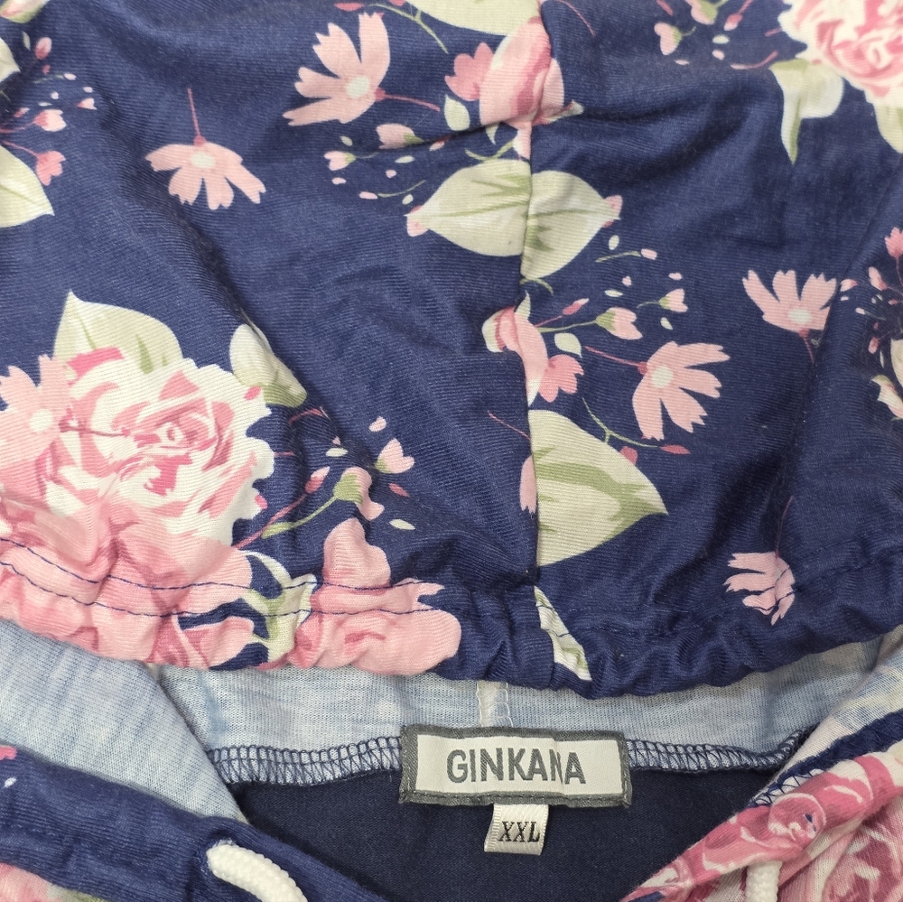 New BreastFeeding Maternity Hoodie Shirt Womans Sz XXL Ginkana Navy Blue Flowers - Picture 5 of 7